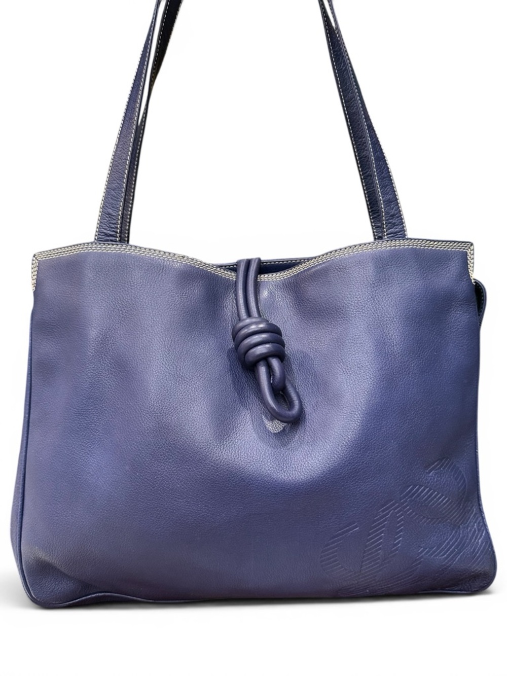 Loewe Flamenco Knot Tote Navy Leather Anagram Shoulder Bag Spain